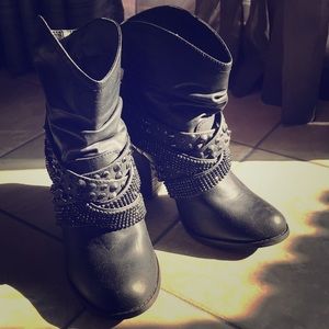 Black studded booties